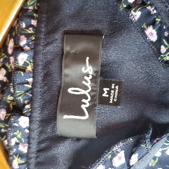 Lulus Garden of Grace Navy Blue Floral Print Long Sleeve Ruffled Dress SZ M - Picture 8 of 10